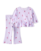 Baby Girl 2-Piece Floral Long-Sleeve Top & Flared Leggings Set - Purple, image 1 of 5 slides