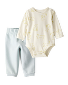 Baby Boy 2-Piece Dog Print Bodysuit & Daydream Fleece Pants Set - Ivory/Blue, image 1 of 6 slides