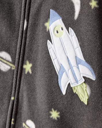 Toddler Boy Spaceship Star Fleece Loose Fit 1-Piece Pajamas - Grey, 
