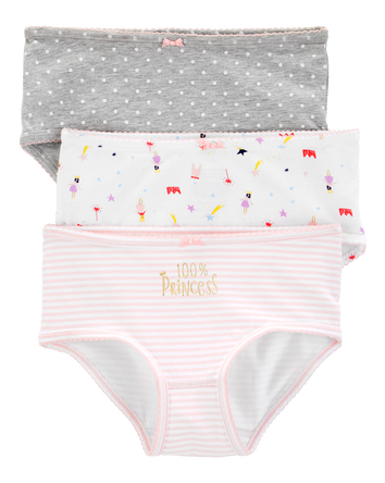 Girls 3-Pack Princess Print Brief Cotton Underwear, 