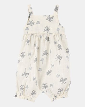Baby Girl Palm Tree Cotton Romper - Ivory, 