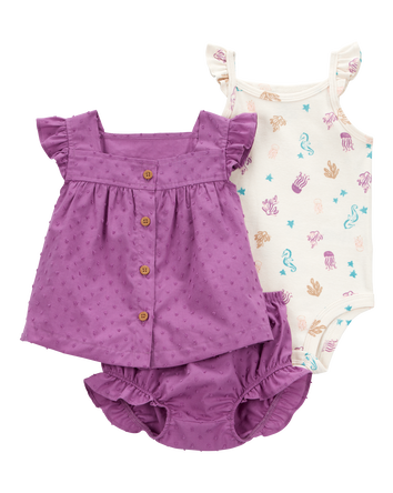 Baby 3-Piece Seahorse Little Diaper Cover Set, 