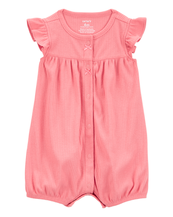 Baby Girl Cotton Rib Short-Sleeve Romper - Pink, 