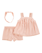 Baby Girl 3-Piece Lace Trim Outfit Set - Pink, image 1 of 4 slides