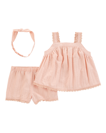 Baby Girl 3-Piece Lace Trim Outfit Set - Pink, 