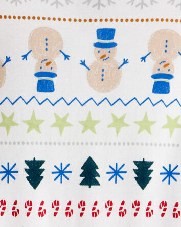 Baby Snowman Fair Isle 100% Cotton Long-Sleeve Snug Fit 2-Piece Pajamas - White, 