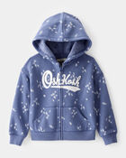 Toddler Heart Print OshKosh Fleece Logo Zip Jacket - Blue, image 1 of 3 slides