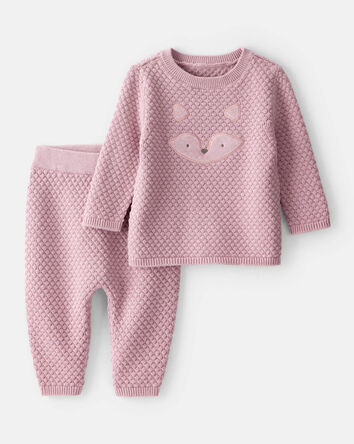 Baby Girl Fox Cotton Long-Sleeve Tee & Pant Set - Pink, 