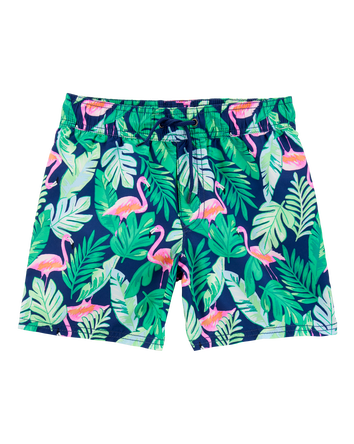 Boys Tropical Print Swim Trunks, 