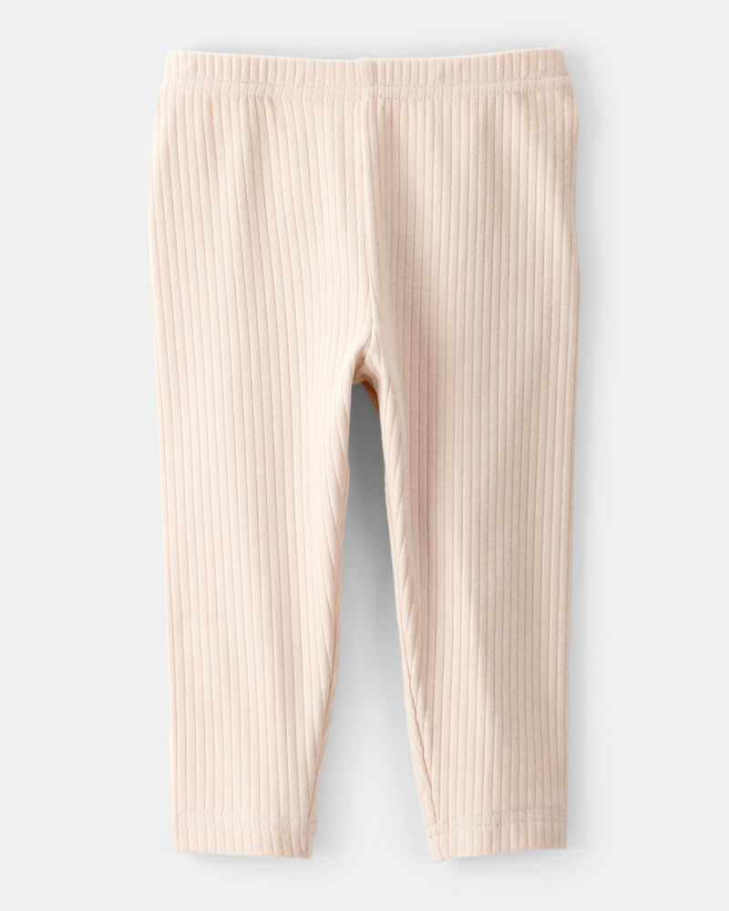 Baby Girl Cotton Ribbed Stretch Leggings - Cream, image 2 of 4 slides