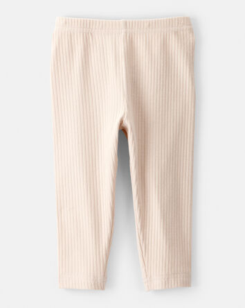 Baby Girl Cotton Ribbed Stretch Leggings - Cream, 
