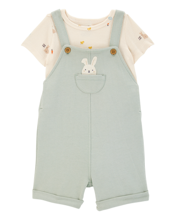 Baby Boy 2-Piece Tee & Bunny Shortall Set - Green, 