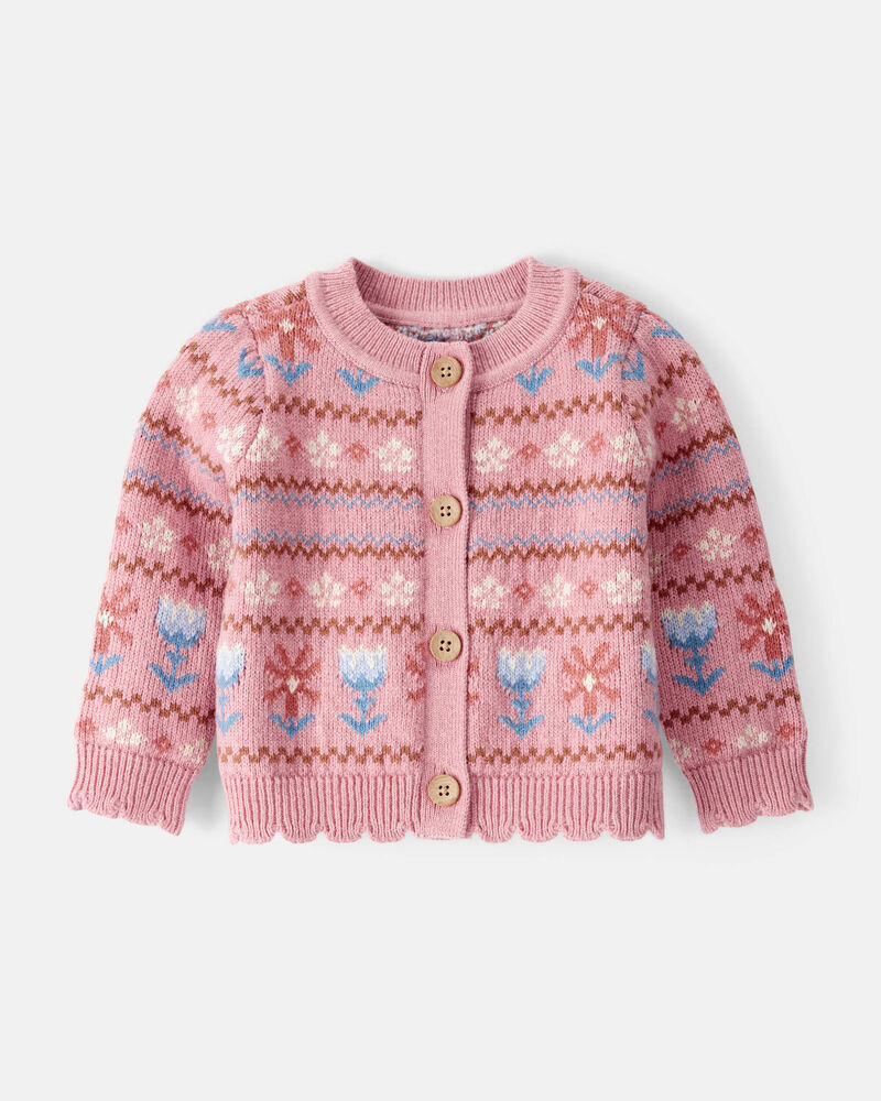 Baby Girl Fair Isle Long-Sleeve Sweater - Pink, image 1 of 3 slides
