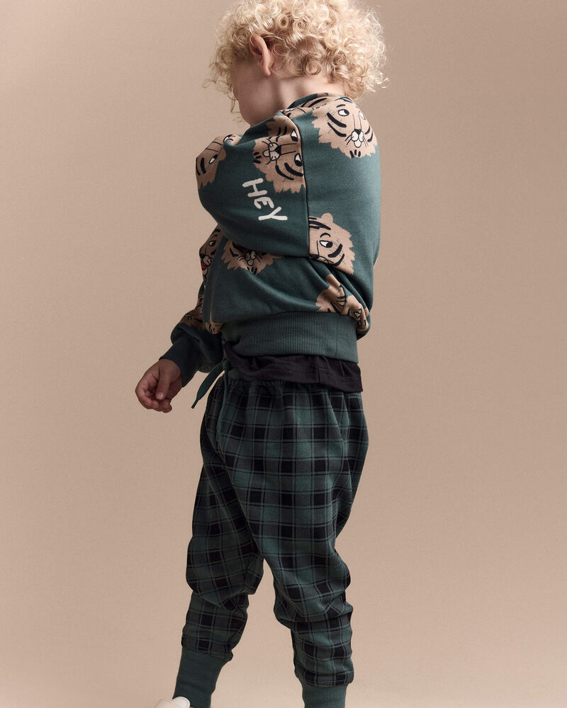 Toddler No-Seam Jogger Pant in Plaid - Green/Black, image 6 of 7 slides