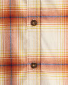 Toddler Boy Plaid Cotton Long-Sleeve Hooded Button-Down Shirt - Orange, image 2 of 3 slides