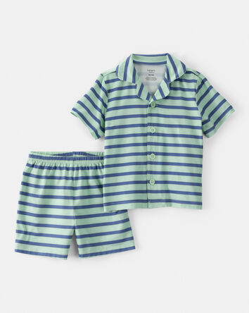 Toddler Boy 2-Piece Striped Loose Fit Coat-Style Pajamas - Blue, 
