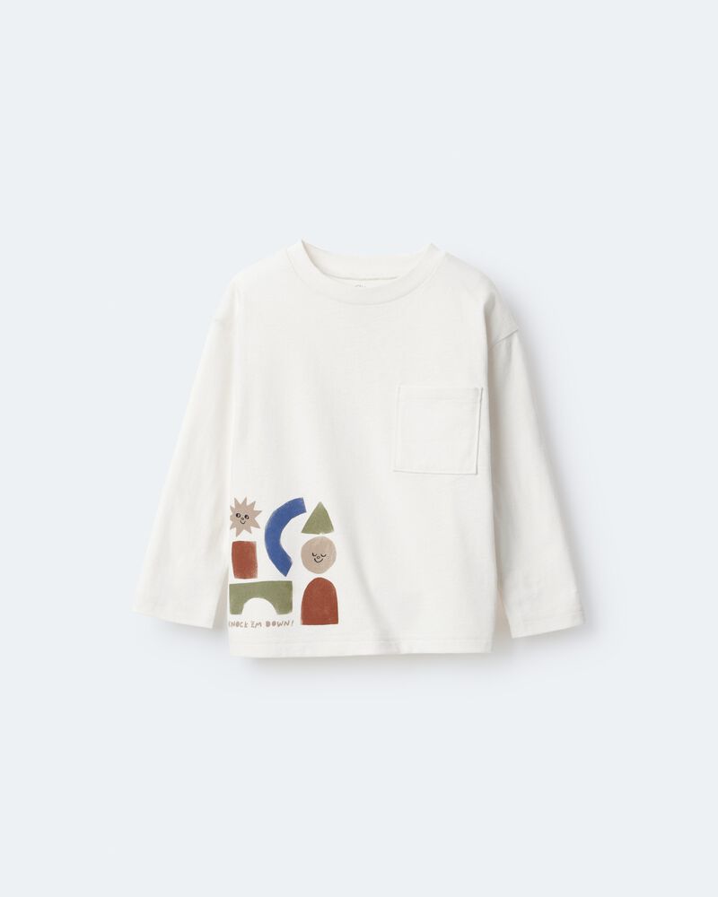 Toddler Long-Sleeve Pocket Relaxed Tee with Shapes - Cream, image 2 of 6 slides