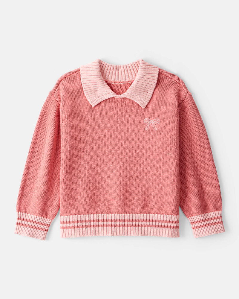 Toddler Girl Bow Cotton Long-Sleeve Sweater - Pink, image 1 of 4 slides