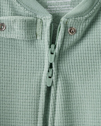 Baby Boy Waffle Knit Long-Sleeve 2-Way Zip 1-Piece Pajamas - Green, 