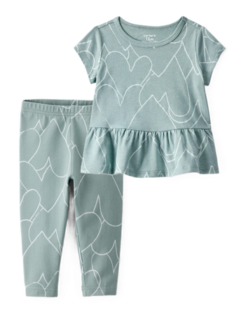 Toddler Girl 2-Piece Heart Print Top & Stretch Leggings Set - Green, 