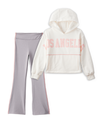 Girls 2-Piece Los Angeles Hoodie & Flare Pants Set - Ivory/Grey, 