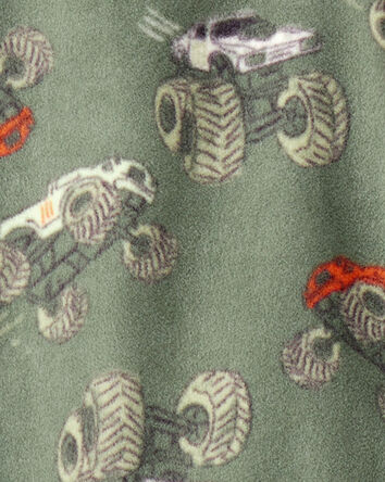 Boys 1-Piece Monster Truck Fleece Footie Pajamas - Green, 