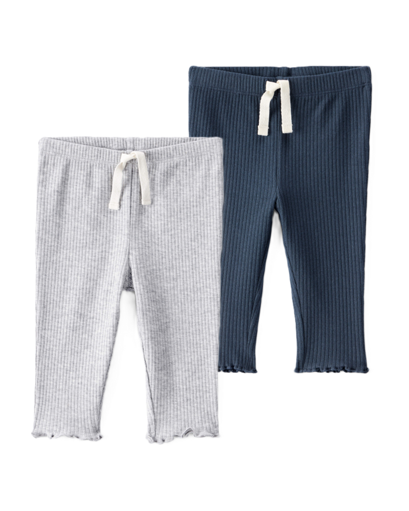 Baby Girl 2-Pack Knit Pull-On Pants Set - Grey/Navy, image 1 of 7 slides