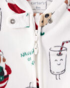 Baby Brown Santa Milk & Cookies Loose Fit Fleece Long-Sleeve Sleep & Play Pajamas - White, image 2 of 4 slides