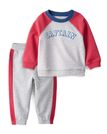 Toddler Boy 2-Piece Pullover Sweatshirt & French Terry Joggers Set - Heather/Red, 