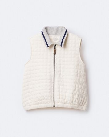 Toddler Quilted Zip-Up Collard Vest - Cream, 