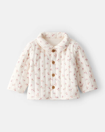 Baby Girl Floral Quilted Sweater - Cream, 