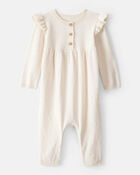 Baby Girl Cotton Long-Sleeve Jumpsuit - Ivory, image 1 of 4 slides