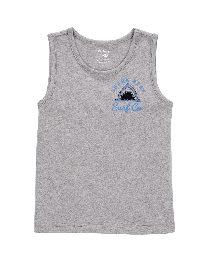 Toddler Boy Shark Slogan Tank - Heather, image 1 of 3 slides