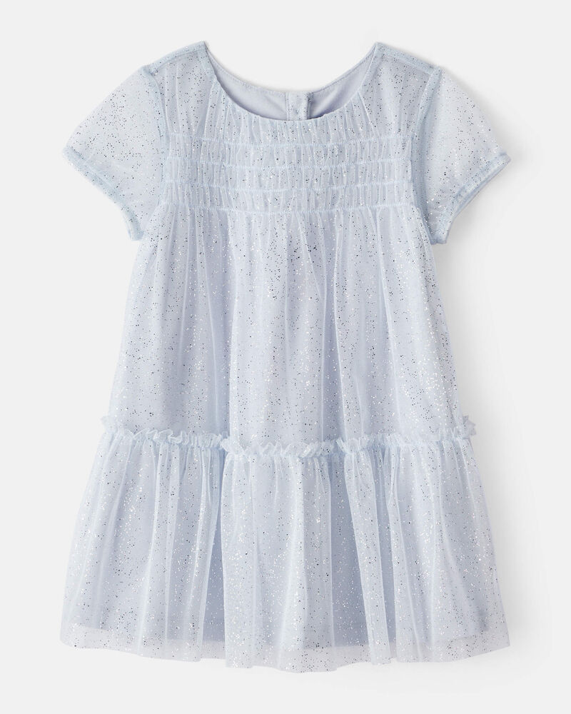 Toddler Girl Short-Sleeve Tulle Occasion Dress - Blue, image 1 of 5 slides