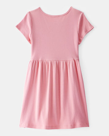 Girls Ribbed Short-Sleeve Dress - Pink, 