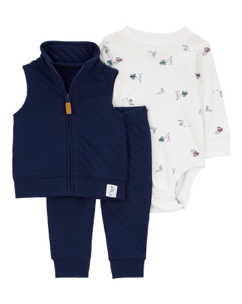 Baby 3-Piece Quilted Little Vest Set, 