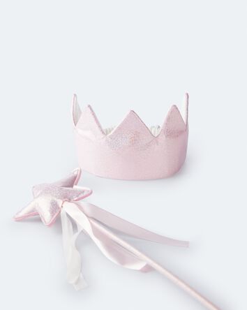 Toddler Girl 2-Pack Glitter Crown & Wand Set - Pink, 