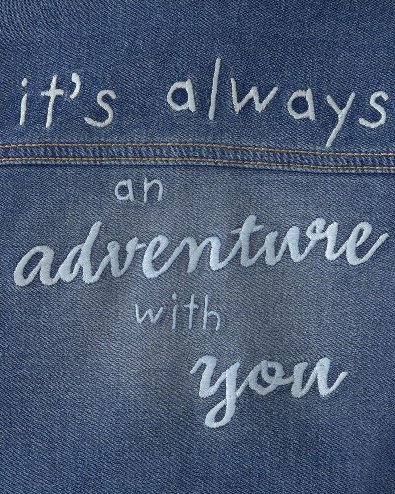 Baby Disney&copy; Winnie the Pooh Embroidered Knit-Like Denim Jacket with Back Art - Dark Wash, image 6 of 7 slides