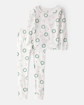 Kid Wreath PurelySoft Long-Sleeve Snug Fit 2-Piece Pajamas - White, 