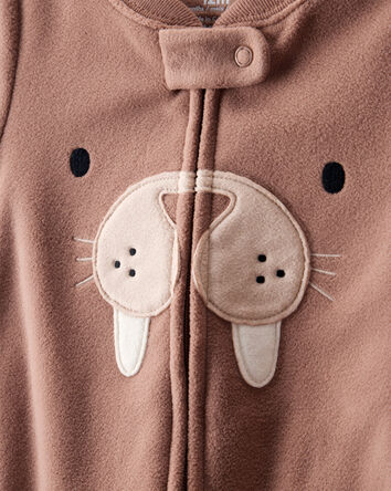 Baby Boy Walrus Loose Fit 2-Way Zip 1-Piece Pajamas - Brown, 