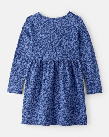 Girls Floral Print Long Sleeve Cotton Dress - Blue, 