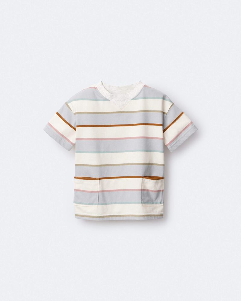 Toddler Boy Striped Short-Sleeve Otter Pocket Tee - Cream/Light Blue, image 2 of 7 slides
