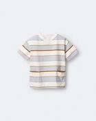 Toddler Boy Striped Short-Sleeve Otter Pocket Tee - Cream/Light Blue, image 2 of 7 slides