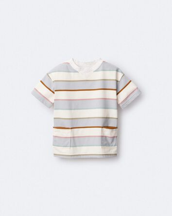 Toddler Boy Striped Short-Sleeve Otter Pocket Tee - Cream/Light Blue, 