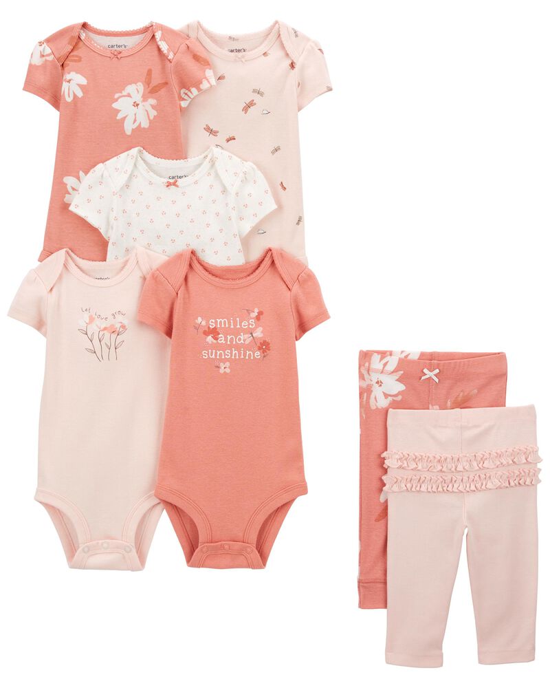 Baby 7-Piece Floral Bodysuits & Leggings Set, image 1 of 7 slides