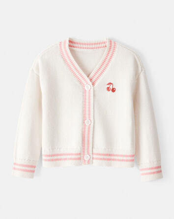 Toddler Girl Cherry Cotton Long-Sleeve Sweater - Ivory, 
