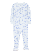 Toddler Boy 1-Piece Shark 100% Snug Fit Cotton Footie Pajamas - White/Blue, image 1 of 3 slides
