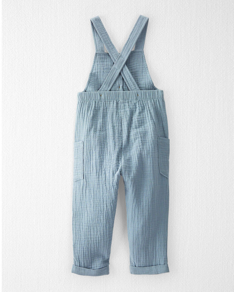 Toddler Organic Cotton Gauze Overalls - Blue, image 2 of 6 slides