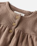 Baby Organic Cotton Ribbed Sweater Knit Dress in Light Brown, image 3 of 5 slides