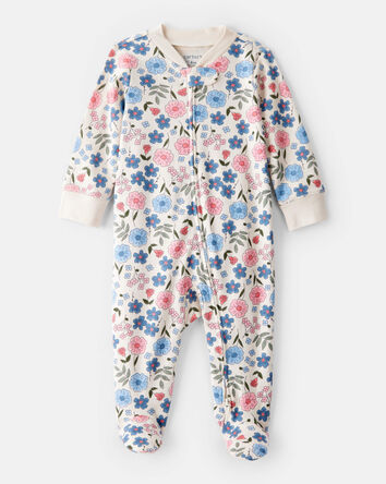 Baby Girl Floral 100% Cotton Long-Sleeve Snug Fit Sleep & Play Pajamas, 